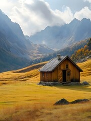 Wilderness cabin under the sunshine