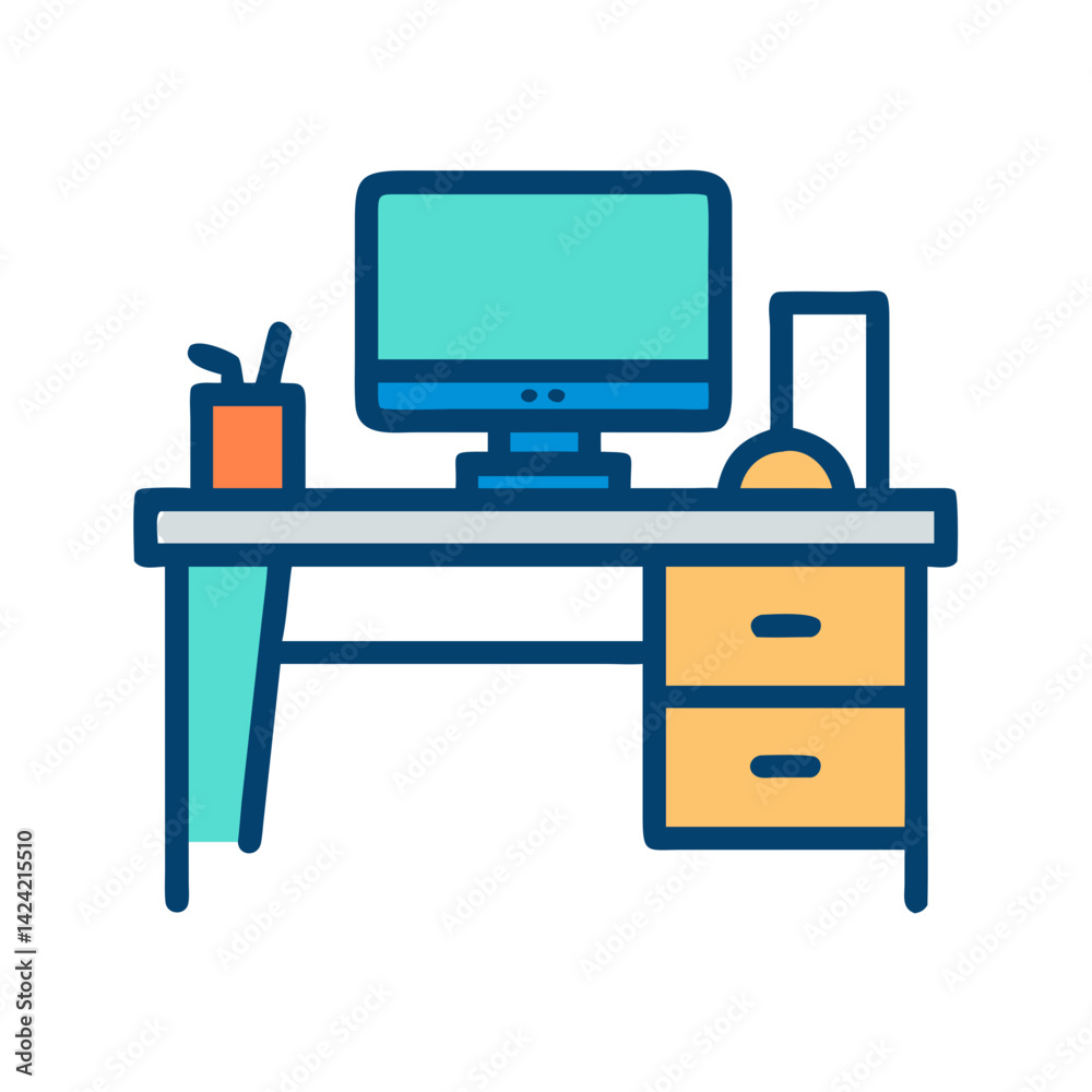 Fototapete office desk with computer icon representing workspace and digital productivity