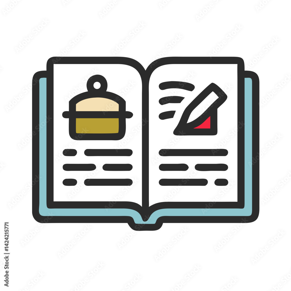 Poster Open Cookbook Icon Representing Step-by-Step Recipe Instructions and Cooking Guide