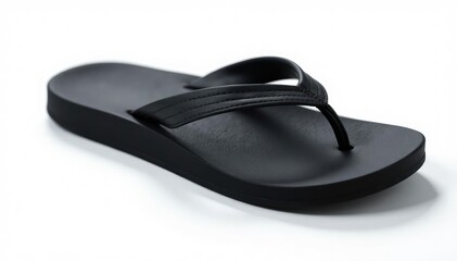 Single black flip-flop on white background, sole detail visible, product, item, flip-flop