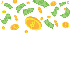 Money Background Dollar Coins Frame Upper Corner Wealth Scatter Currency Vector