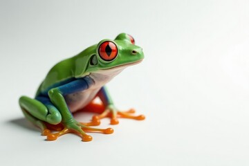 Obraz premium Single vibrant red-eyed tree frog on pure white, biology, background