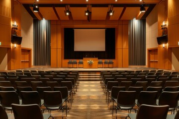 Highquality microphone positioned in front of a spacious conference room for professional events