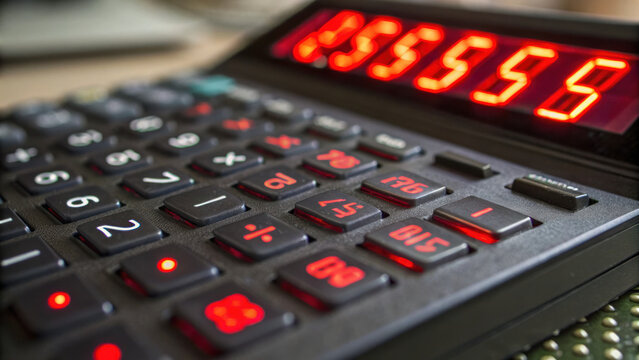 Close up of calculator screen showing rising numbers, indicating success and progress in calculations