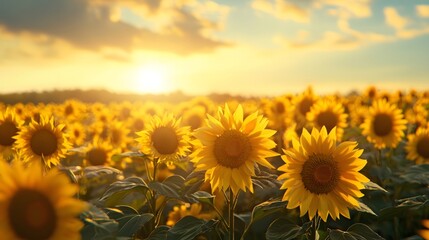 Obraz premium Sunflower fields under the sunshine