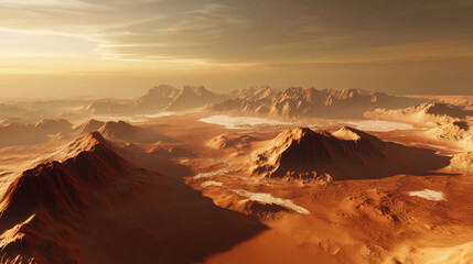 A breathtaking panorama of Mars, rendered by a generative AI, unfolds across the wallpaper, showcasing its dramatic canyons, towering red dunes, and the faintest hints of ice and water, hinting 