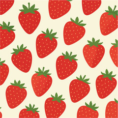 seamless  strawberry pattern illustration on isolated background. Modern flat design fruit vector with scattered berries and leaves.