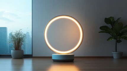 Modern circular accent light fixture in a minimalist interior.