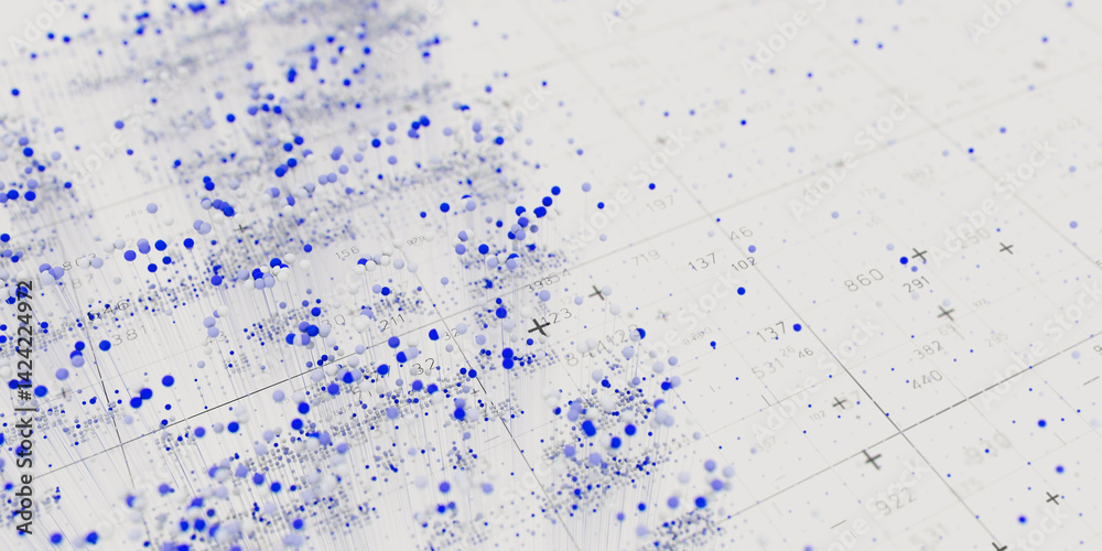Poster Abstract data clusters visualization. AI technology neural patterns. Digital information presentation, futuristic graph. 