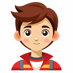 Cartoon Portrait Of A Young Boy With Brown Hair And Red Jacket