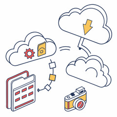 Data Exchange To Cloud Storage With Camera And Settings Isometric View