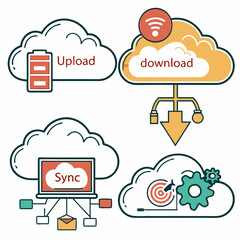 Conceptual Flat Design Illustration Of Cloud Services Upload Download And Sync Operations