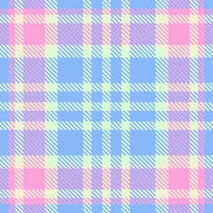 Oriental fabric check texture, template seamless vector background. Sexy tartan textile plaid pattern in blue and pink colors.