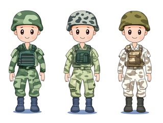 Three Soldiers In Camouflage Uniforms Isolated On Transparent Background Vector Illustration