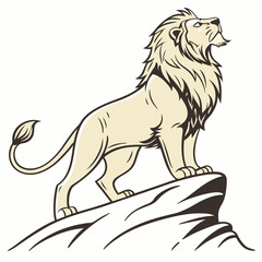 Elegant Lion Standing Proudly On A Cliff Edge Illustrative Vector Design