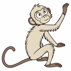 Cartoon Monkey Reaching Up With A Smile Cute Primate Vector Illustration