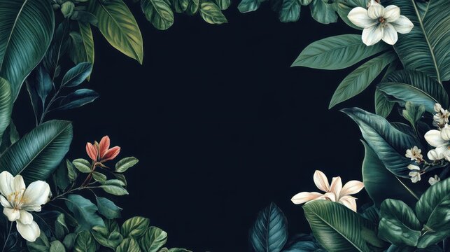 Tropical Floral Border on Dark Background