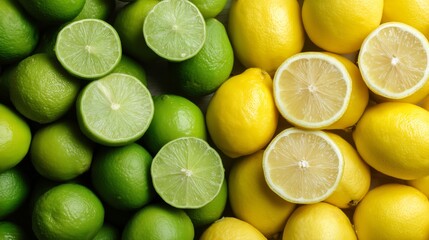 lime lemon background top view halves cut bright fresh citrus pattern stylish light vibrant minimal juicy