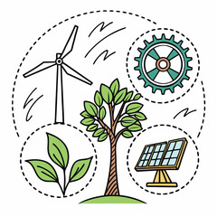 Renewable Energy Doodle Style Concept For Environmentally Friendly And Sustainable Future