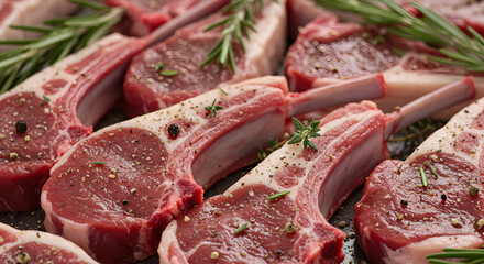 Delicious Raw Lamb Chops Seasoned With Herbs Ready For Cooking