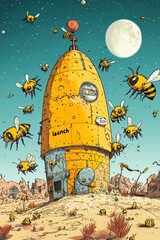 A cartoon series about a group of bees who think they're astronauts, attempting to fly to the moon, but only circling their beehive, with each episode featuring a new "launch" plan