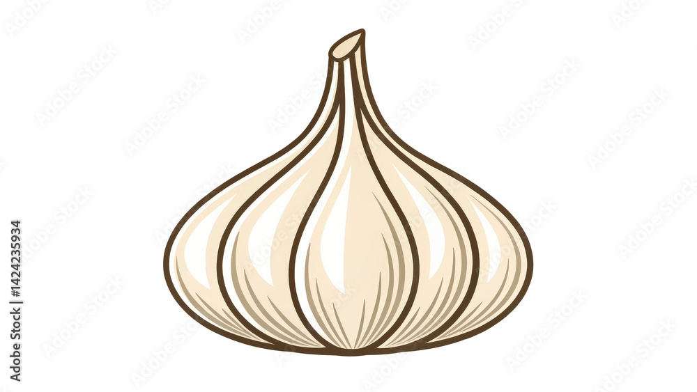 Poster simple illustration of garlic bulb with minimalistic style, featuring smooth lines and neutral color palette, perfect for kitchen themed designs