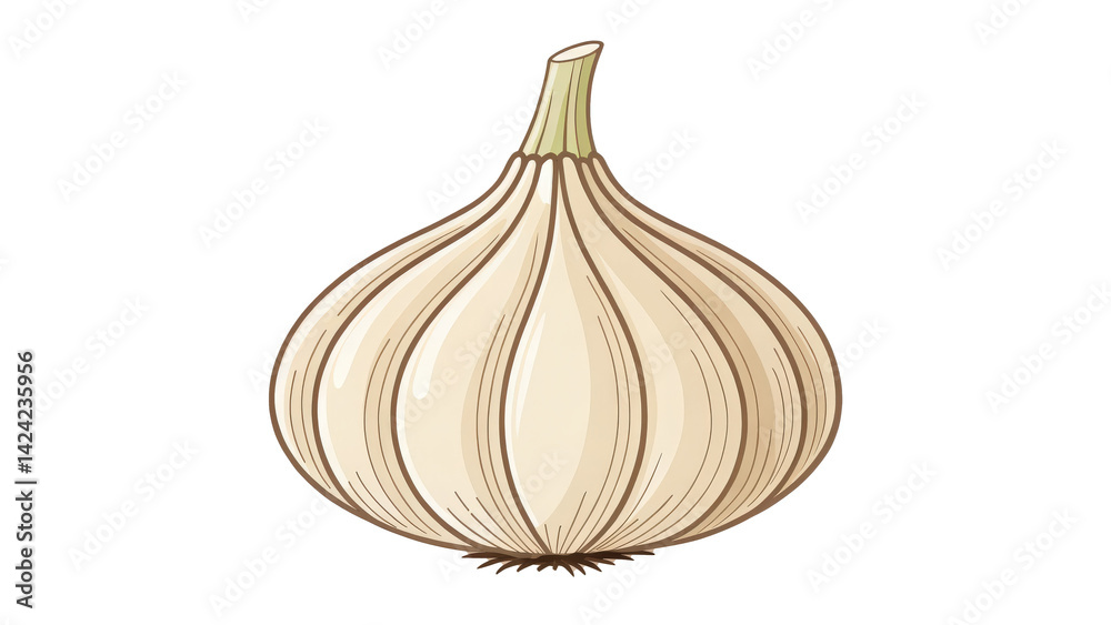 Poster garlic bulb illustration with minimalistic style, featuring smooth, clean design. garlic is depicted