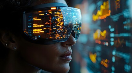 Tech savvy entrepreneur analyzes holographic market data