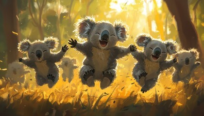 A bunch of koalas running a sleep marathon, where the winner is the one who can sleep the longest, complete with dream sequence commentaries