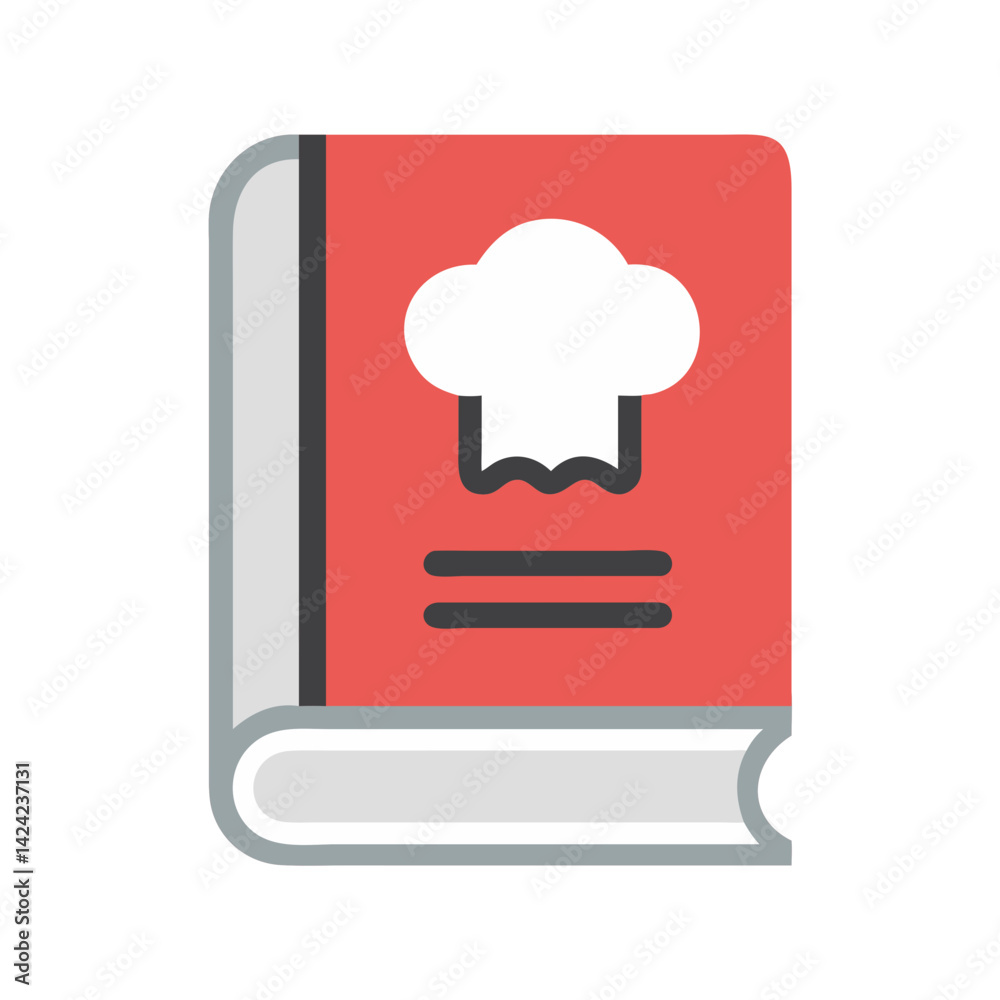 Poster recipe book with chef hat icon representing cookbook and culinary guide