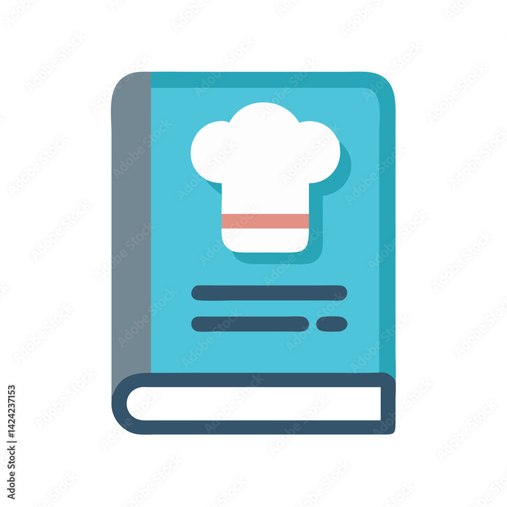 Poster recipe book with chef hat icon representing cookbook and culinary guide