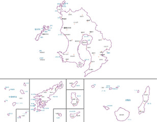 鹿児島県　地図　白　斑点　イラスト