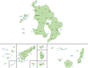 Fototapeta premium 鹿児島県 地図 黄緑 斑点 イラスト