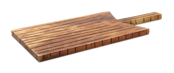 One wooden serving board isolated on white. Space for text