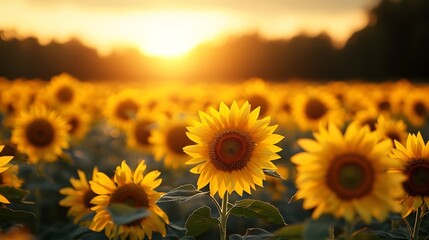 Obraz premium Sunflower fields under the sunshine