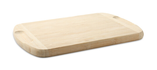 One wooden serving board isolated on white. Space for text