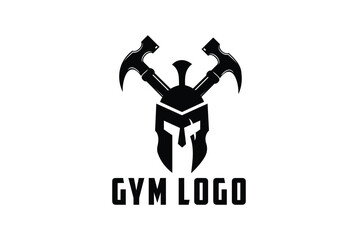 Spartan helmet logo with claw mark and cross hammer effect. Gym logo spartan helmet.