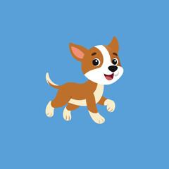Playful Cartoon Puppy Running with Big Floppy Ears and Brown Spots.