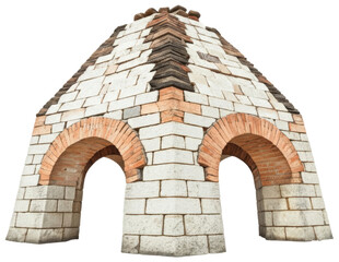 Fototapeta premium Stone structure with arched entryways, transparent background png
