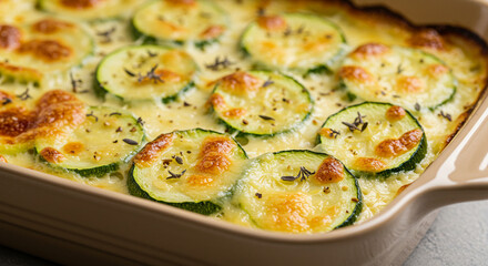 Golden Zucchini Gratin: A Baked Delight with Cheesy Topping and Savory Herbs