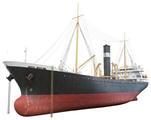 Naklejka premium Vintage Cargo Ship at Dock, transparent background png