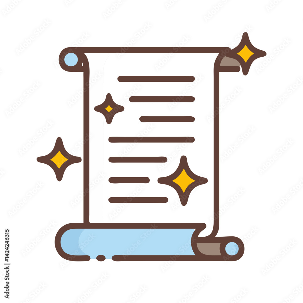 Poster Scroll with Sparkling Article Icon Representing Featured Content and Highlighted Information