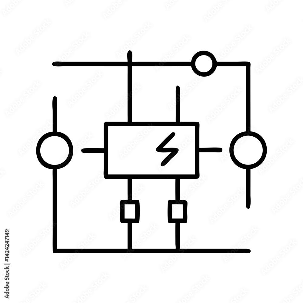 Poster Simple Electrical Circuit Diagram Icon Representing Basic Electronics and Power Flow