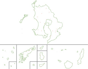 鹿児島県　地図　白　斑点　イラスト