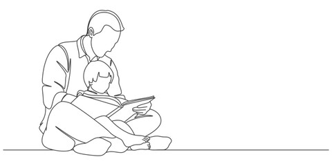 Fathers day line art style vector illustration, father and son line art illustration