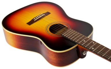 Sunburst Acoustic Guitar Isolated on White, transparent background png