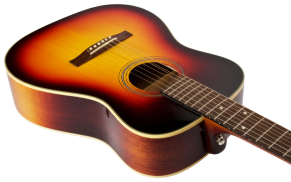 Sunburst Acoustic Guitar Isolated on White, transparent background png