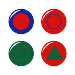 A set of shiny, colorful vector icons features glossy round buttons for web design