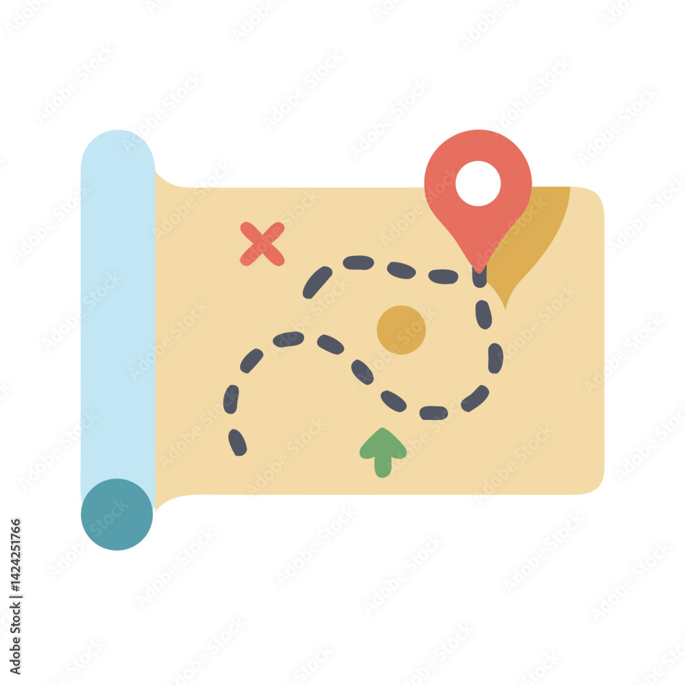 Poster Treasure Map Icon Representing Exploration Route and Adventure Path