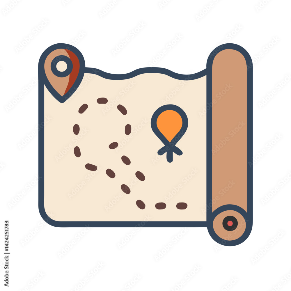 Aufkleber Treasure Map Icon Representing Exploration Route and Adventure Path